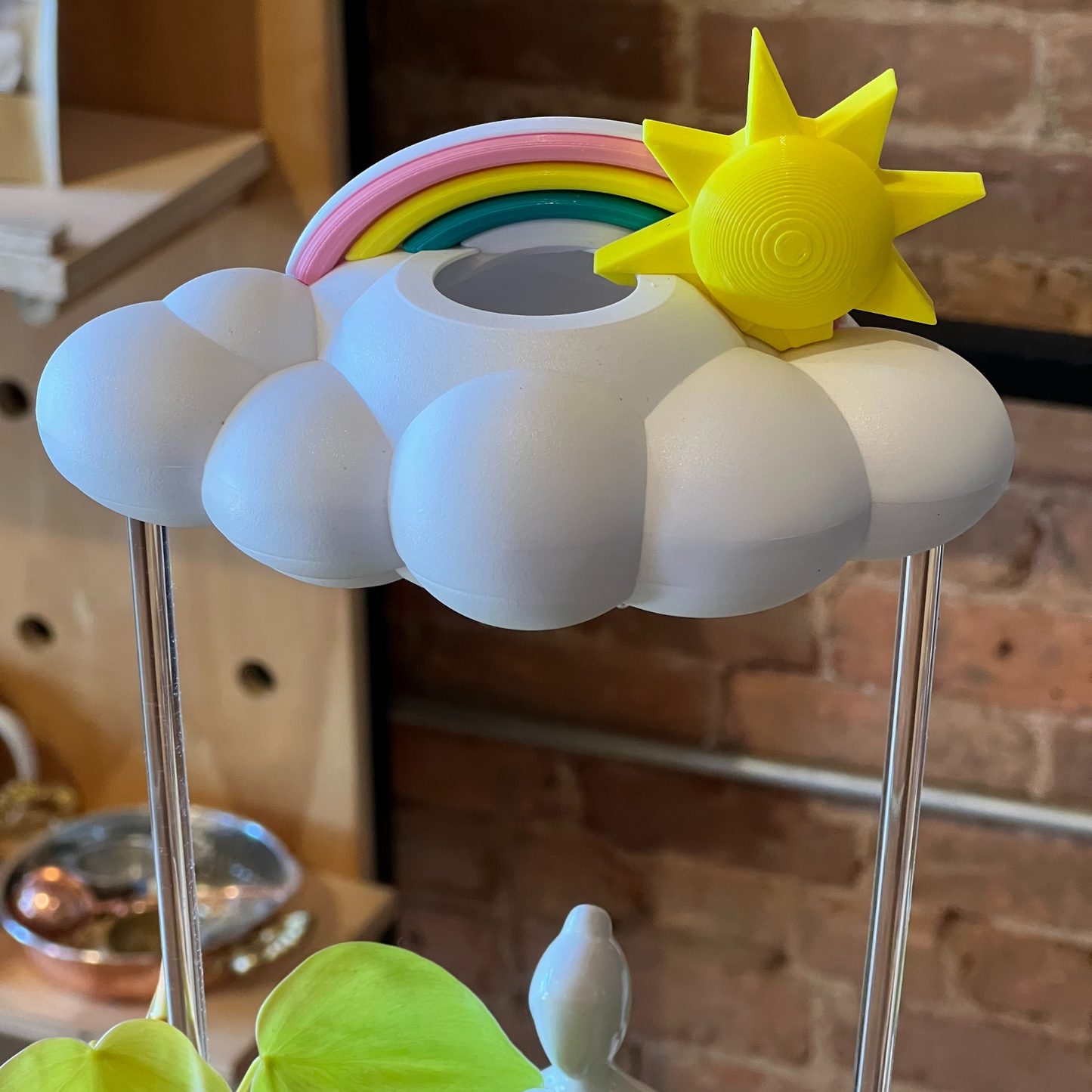 THE CLOUD MAKERS dripping raincloud for plants with pastel rainbow and sun charms