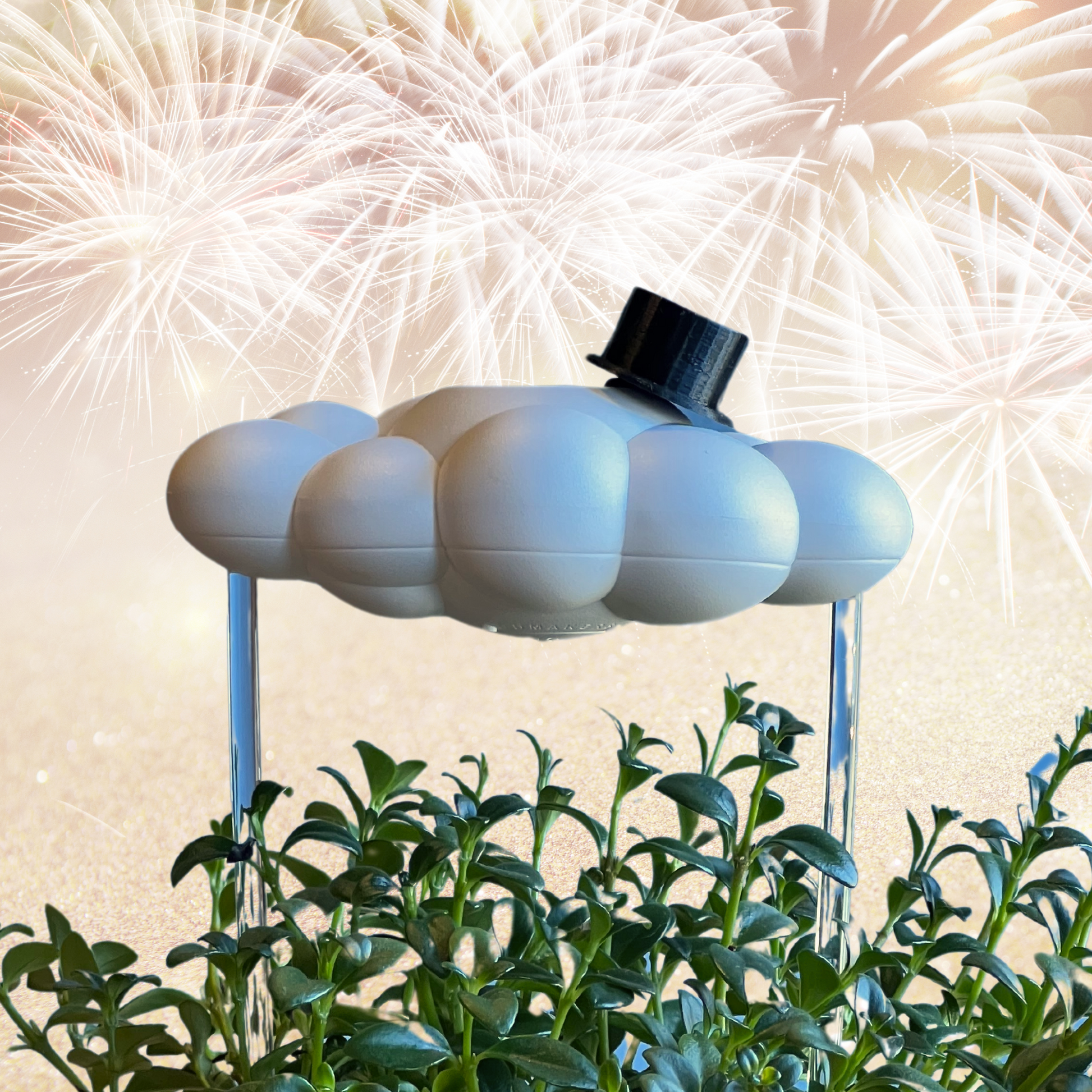 Original dripping rain cloud with top hat charm and fireworks in background