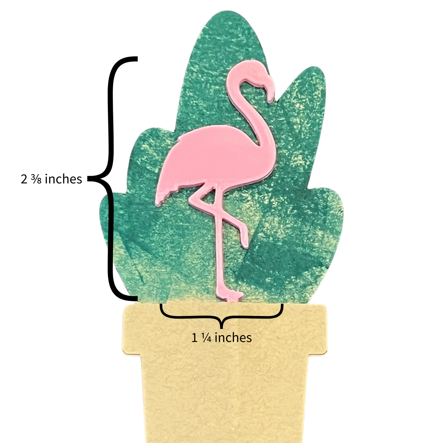 Flamingo Plick with measurements on a white background