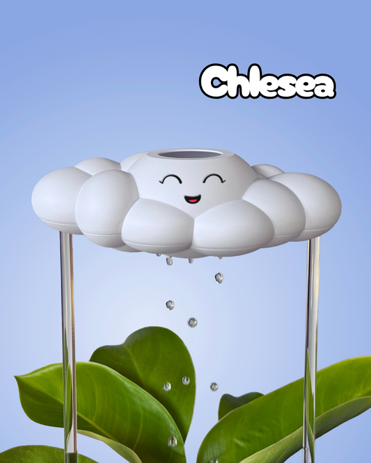 Chelsea the cloud on blue background