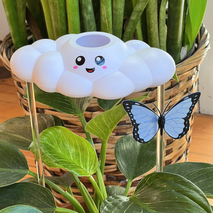 Skylar the Cloud whimsical plant watering tool with blue butterfly charm