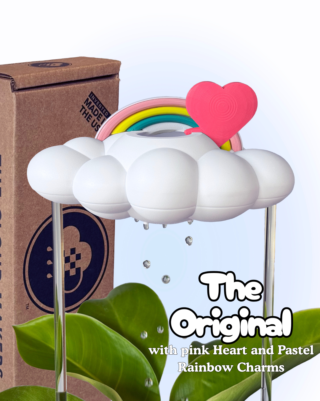 Original Dripping Rain Cloud with Pink Heart and Pastel Rainbow Charms