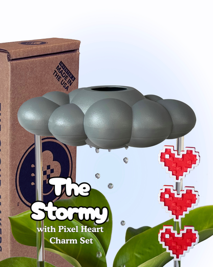 Stormy Dripping Rain Cloud with Pixel Heart Charm Set