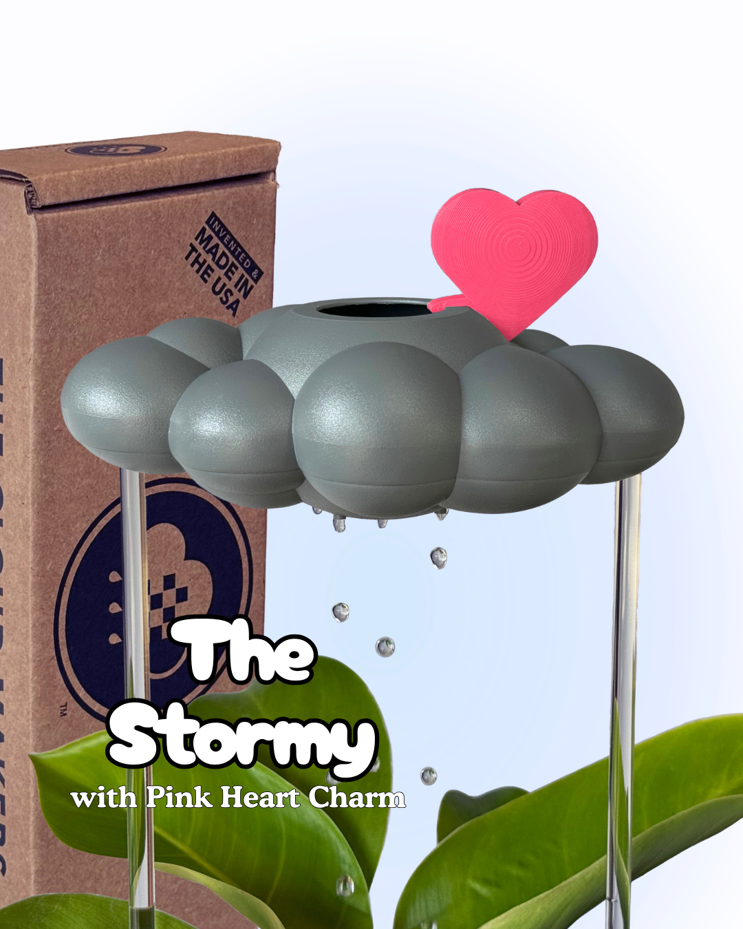 Stormy Dripping Rain Cloud with Pink Heart Charm