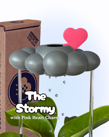 Stormy Dripping Rain Cloud with Pink Heart Charm