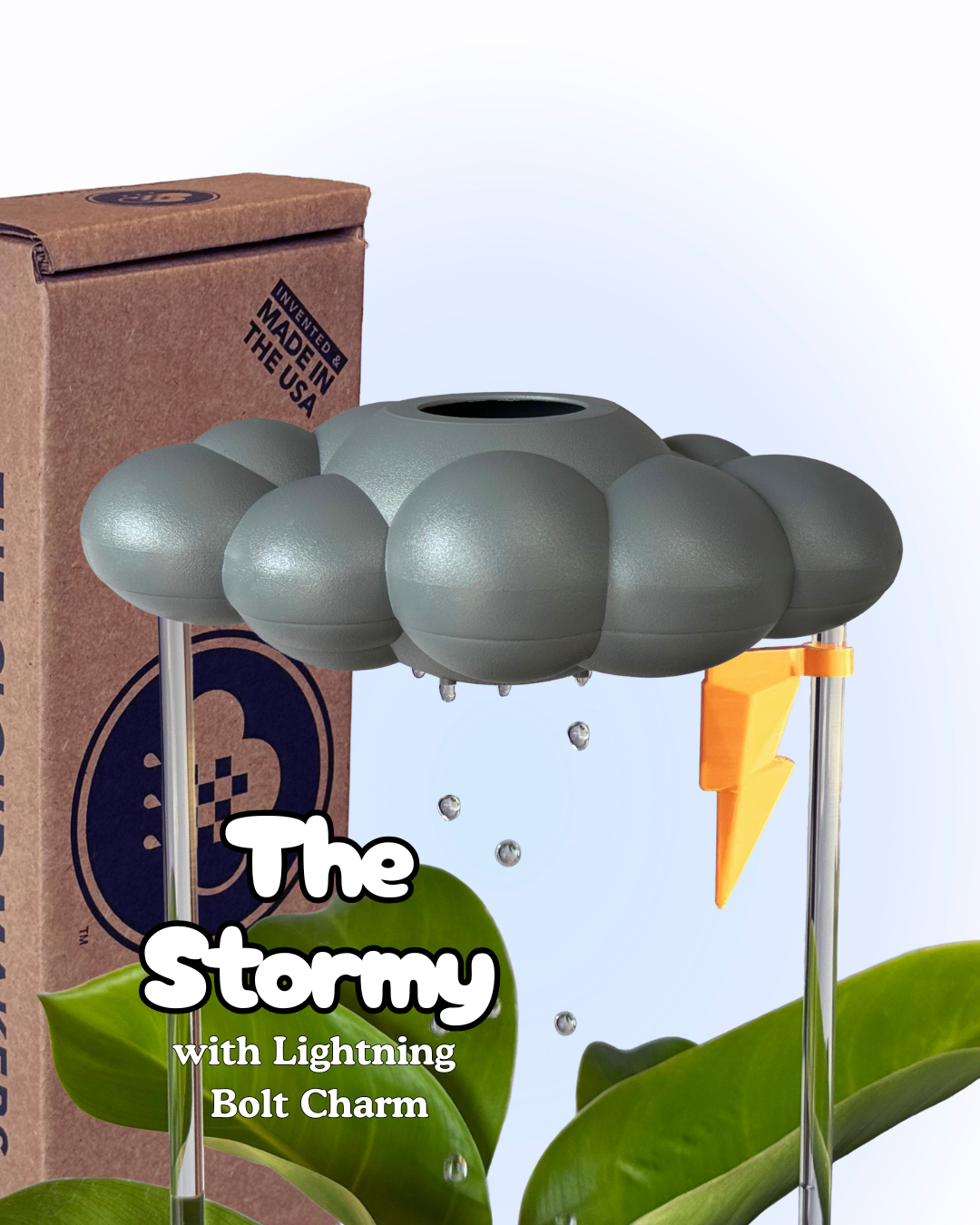 Stormy Dripping Rain Cloud with Lightning Bolt Charm