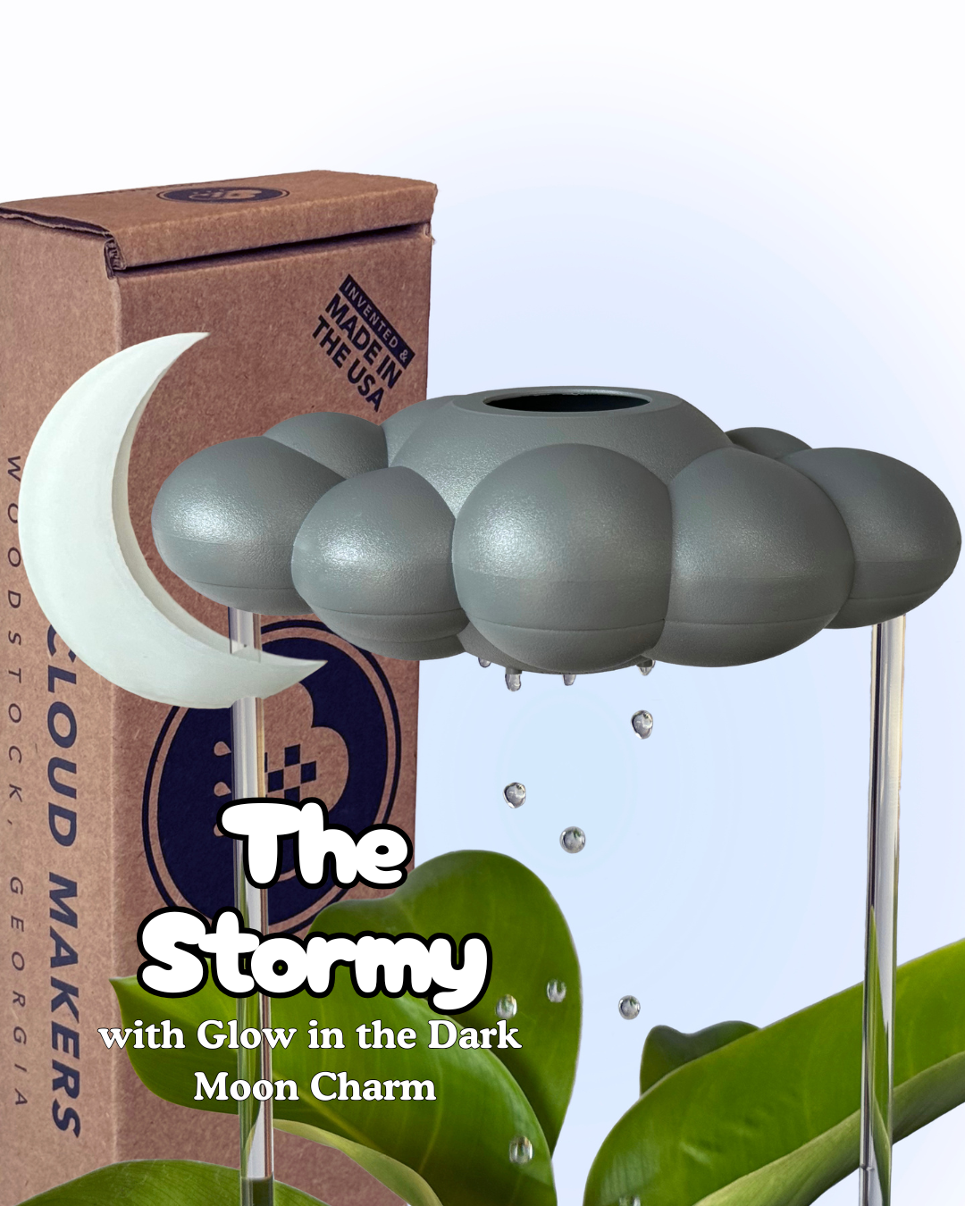 Stormy Dripping Rain Cloud with Glow in the Dark Moon Charm