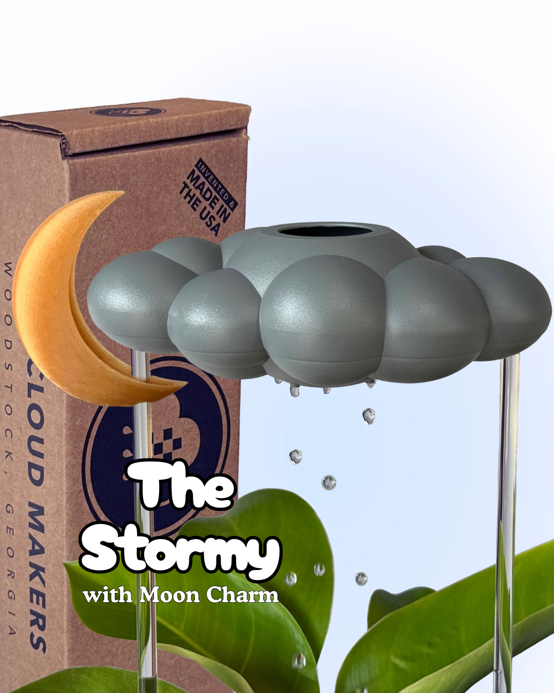 Stormy Dripping Rain Cloud with Moon Charm