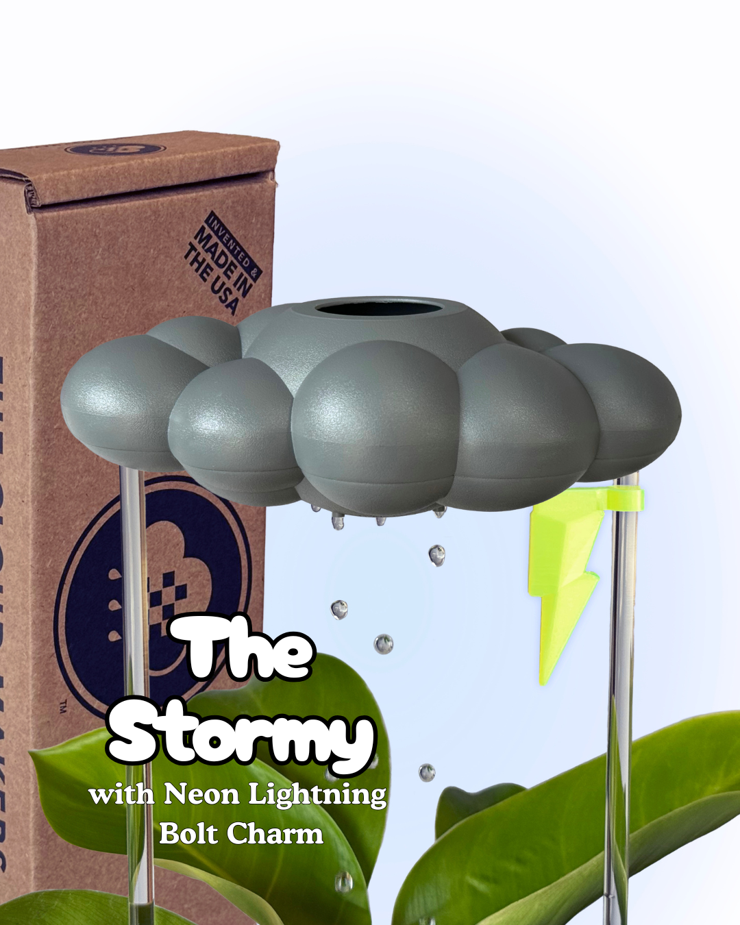 Stormy Dripping Rain Cloud with Neon Lightning Bolt Charm