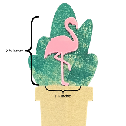 Flamingo Plick with measurements on a white background